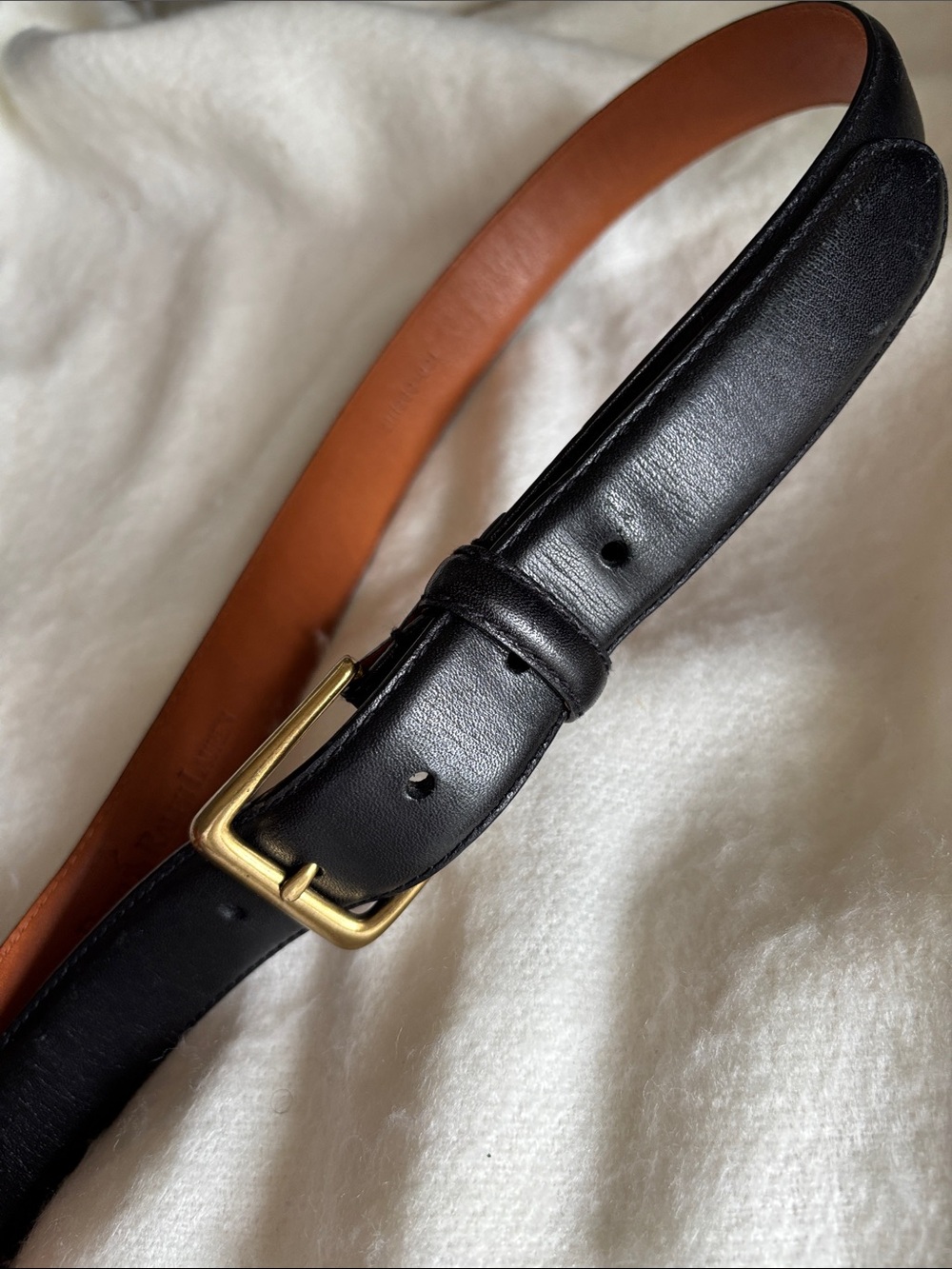 POLO RALPH LAUREN Genuine Leather Black Solid Brass Buckle Belt Sz 42” 1”W